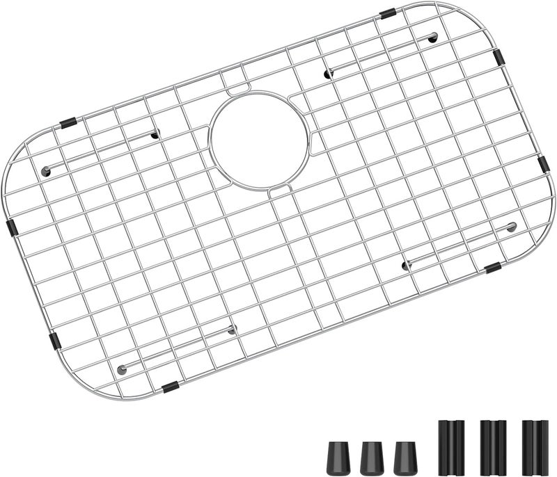 Fritoing Sink Protector Grid 26-1/16" x 14-1/16", Rear Drain with Corner Radius 3-1/2", 304 Stainless Steel Material Sink Bottom Grid for Single Bowl Sink, Premium Sink Rack - Image 1